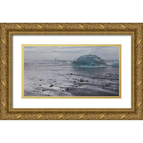 Young, Bill 24x15 Gold Ornate Wood Framed with Double Matting Museum Art Print Titled - Iceland Iceberg pieces from Jokulsarlon Lagoon