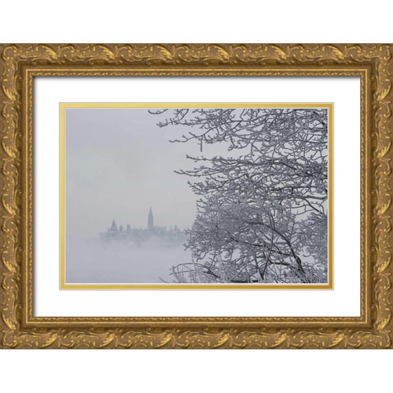 Young, Bill 24x17 Gold Ornate Wood Framed with Double Matting Museum Art Print Titled - Canada, Ottawa, Ottawa River Parliament building