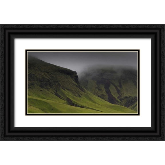 Young, Bill 32x20 Black Ornate Wood Framed with Double Matting Museum Art Print Titled - Iceland Misty mountainside landscape