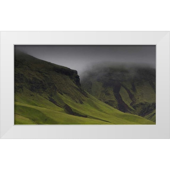 Young, Bill 32x20 White Modern Wood Framed Museum Art Print Titled - Iceland Misty mountainside landscape