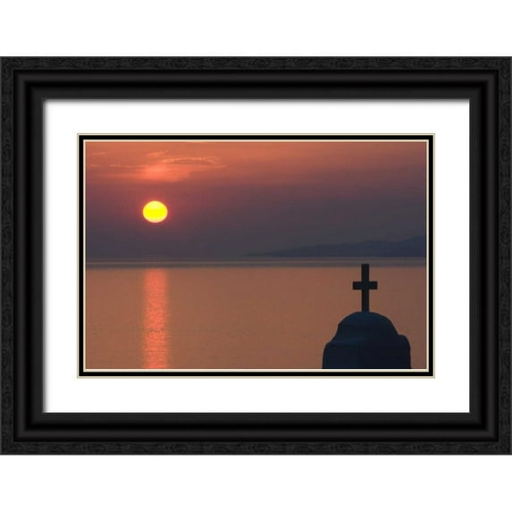 Young, Bill 32x23 Black Ornate Wood Framed with Double Matting Museum Art Print Titled - Greece, Mykonos Greek Orthodox church, sunset