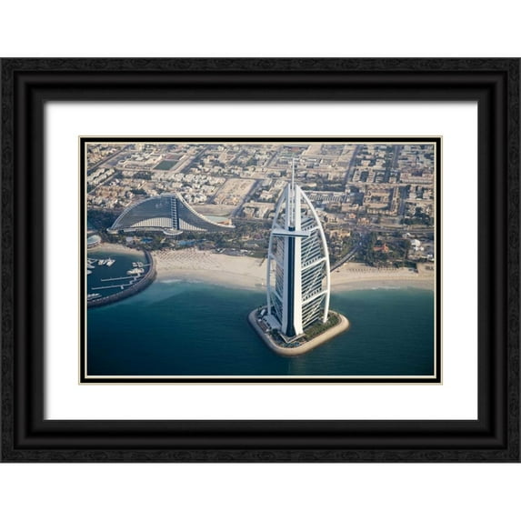 Young, Bill 32x23 Black Ornate Wood Framed with Double Matting Museum Art Print Titled - UAE, Dubai Aerial Cityscape and Waterfront