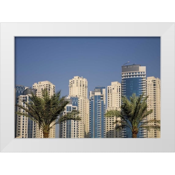 Young, Bill 32x24 White Modern Wood Framed Museum Art Print Titled - UAE, Dubai Towers of Jumeirah Beach Residence