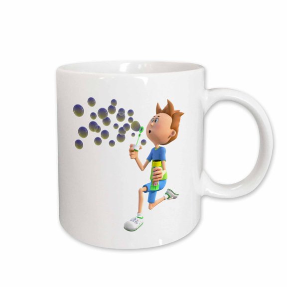 3drose, Young Boy Blowing Bubbles, 15oz Mug
