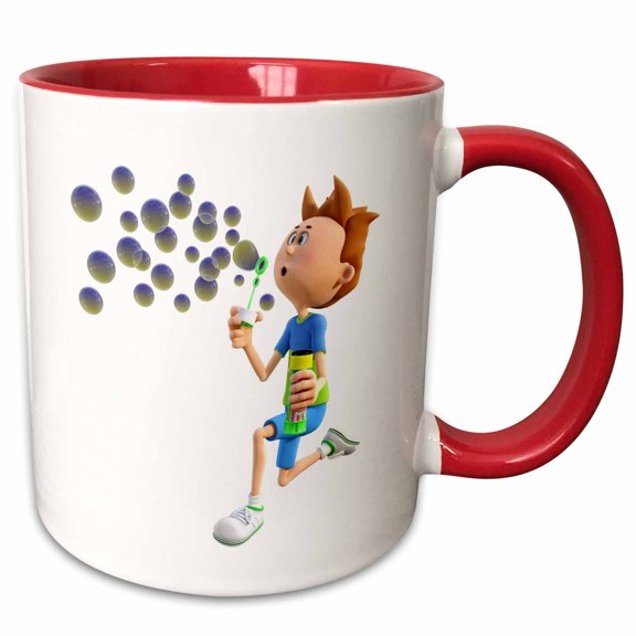 3drose, Young Boy Blowing Bubbles, 15oz Two-tone Red Mug