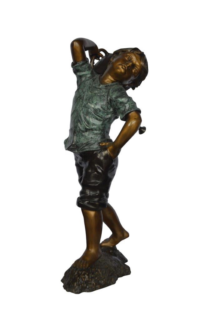 Nifao Young Boy Holding Watering Can – Outdoor Bronze Fountain, Garden Water Feature, 25"L x 17"W x 41"H