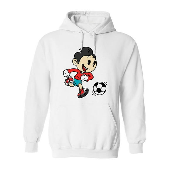 Young Boy Playing Soccer Hoodie Women -SPIdeals Designs, Female Large