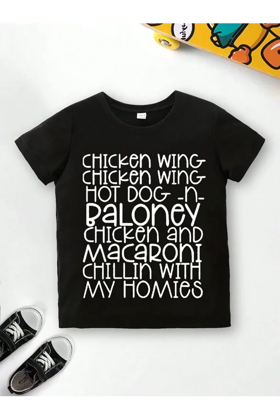 Young Boy Street Fashion Cartoon Print Round Neck T-Shirt For Summer