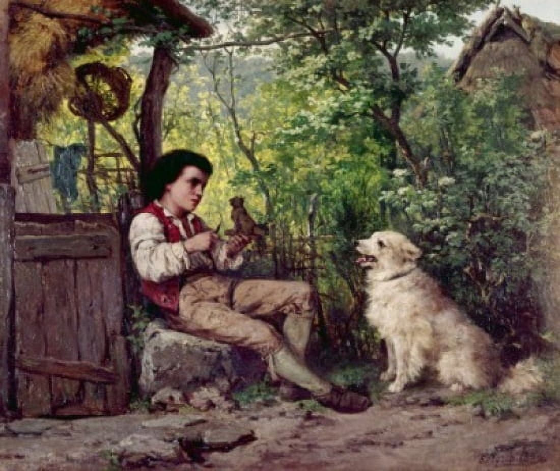 Young Boy Whittling by Ernst Bosch (1834-1917) Canvas Art - Ernst Bosch (18 x 24)