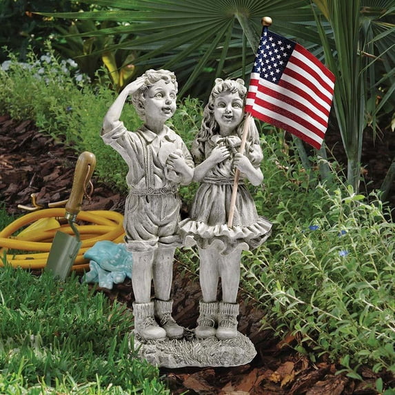 Young Boy and Girl with A Salute Statue