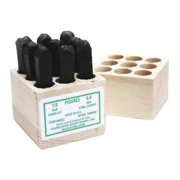 Young Bros Stamp Works Hand Cut Number Set,1/4in H,Gothic,Steel 06092