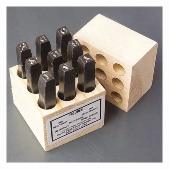 Young Bros Stamp Works Steel Stamps Set,3" Shank L,Steel, 6093 06093