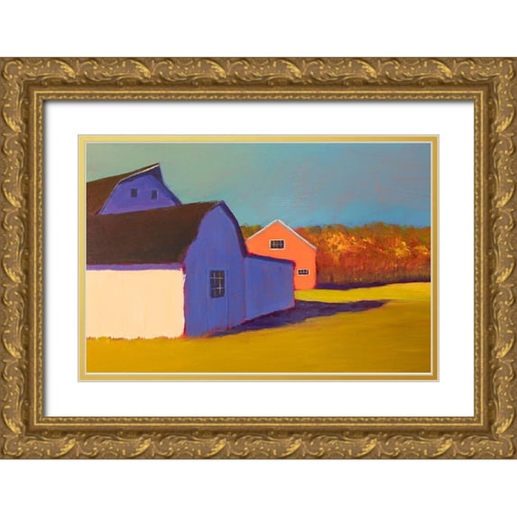 Young, Carol 32x23 Gold Ornate Wood Framed with Double Matting Museum Art Print Titled - Bucolic Structure VII