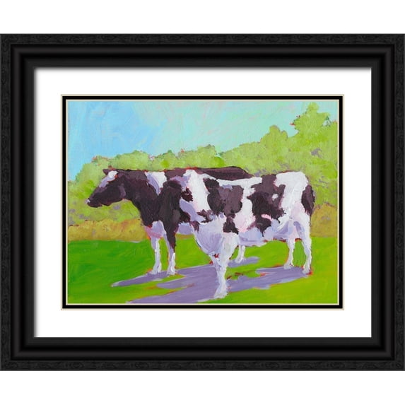 Young, Carol 32x25 Black Ornate Wood Framed with Double Matting Museum Art Print Titled - Pasture Cows II