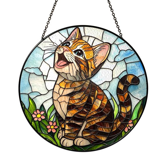 Young Cat Illustration Stained Glass – Window Decor