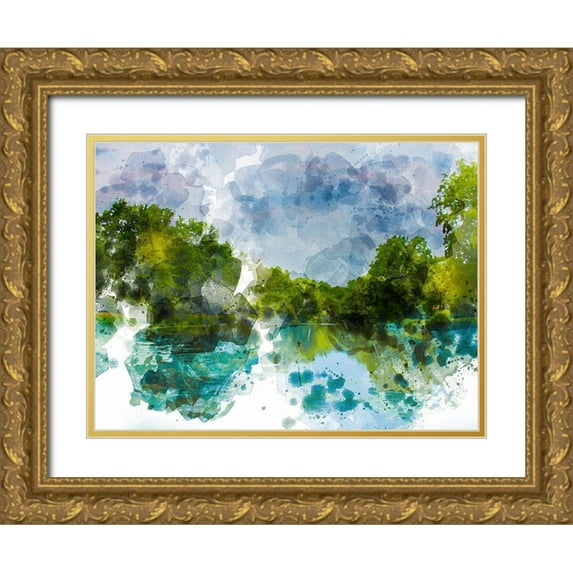 Young, Chamira 14x12 Gold Ornate Wood Framed with Double Matting Museum Art Print Titled - River Run III