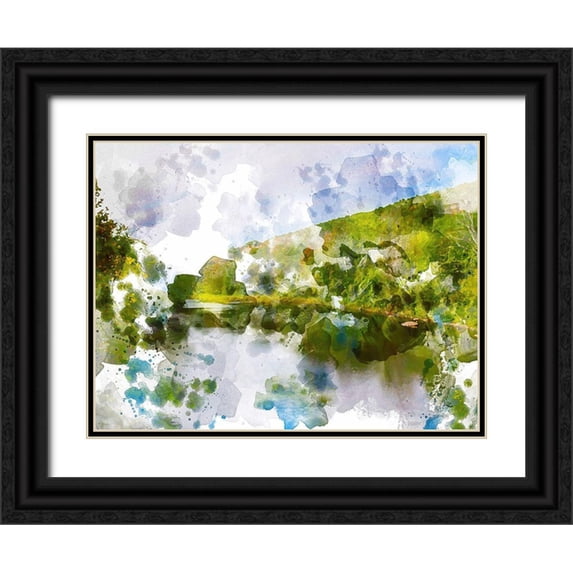 Young, Chamira 24x19 Black Ornate Wood Framed with Double Matting Museum Art Print Titled - Tranquil Lake II