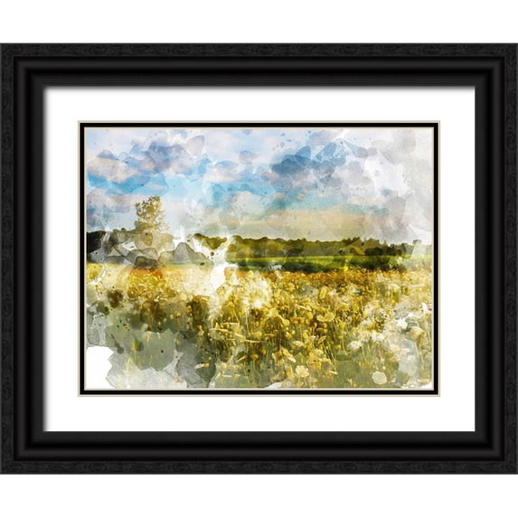 Young, Chamira 24x19 Black Ornate Wood Framed with Double Matting Museum Art Print Titled - Yellow Meadow