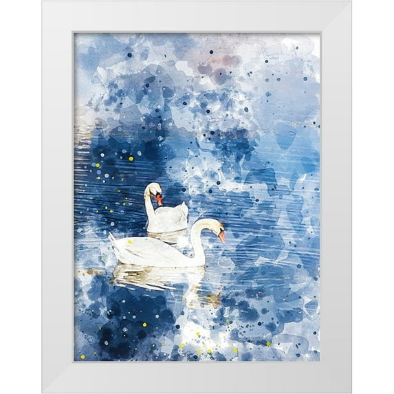 Young, Chamira 25x32 White Modern Wood Framed Museum Art Print Titled - Swans II