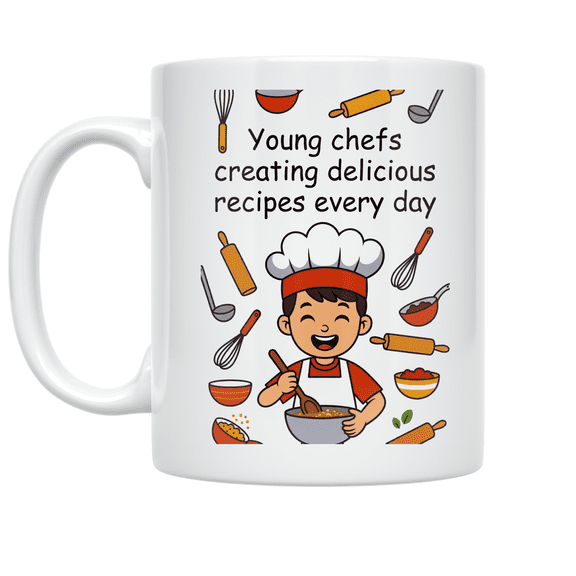 Young Chefs Creating Delicious Recipes - Kids Cooking Enthusiast - 11 oz Ceramic Coffee Mug