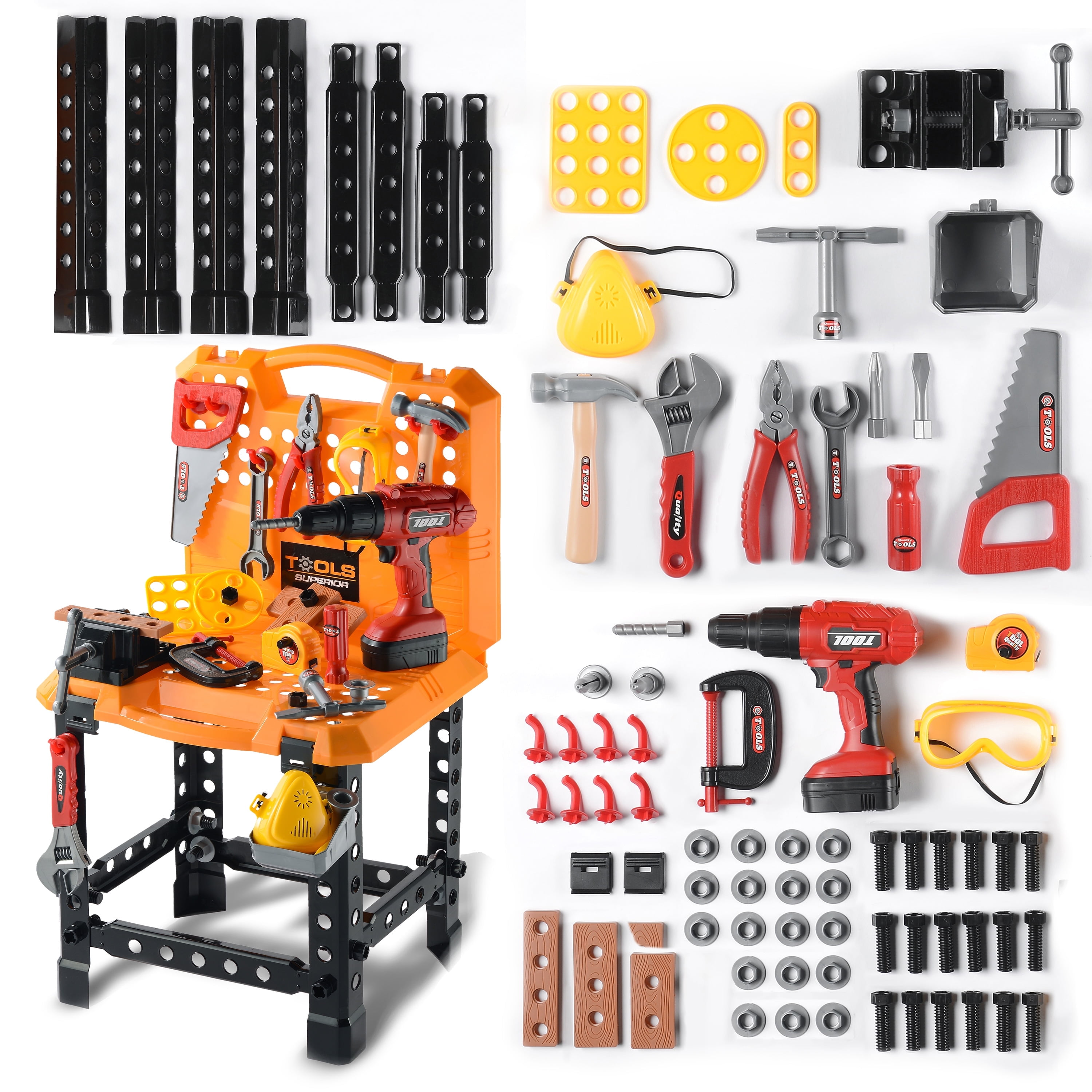 YCFUN 82Pcs Kids Tool Set Workshop Construction Play Set Tool WorkBench Set for Kids Toddler Boys Girls, w/ Electric Drill YCFUN 82Pcs Kids Tool Set Workshop Construction Play Set Tool WorkBench Set for Kids Toddler Boys Girls, w/ Electric Drill
