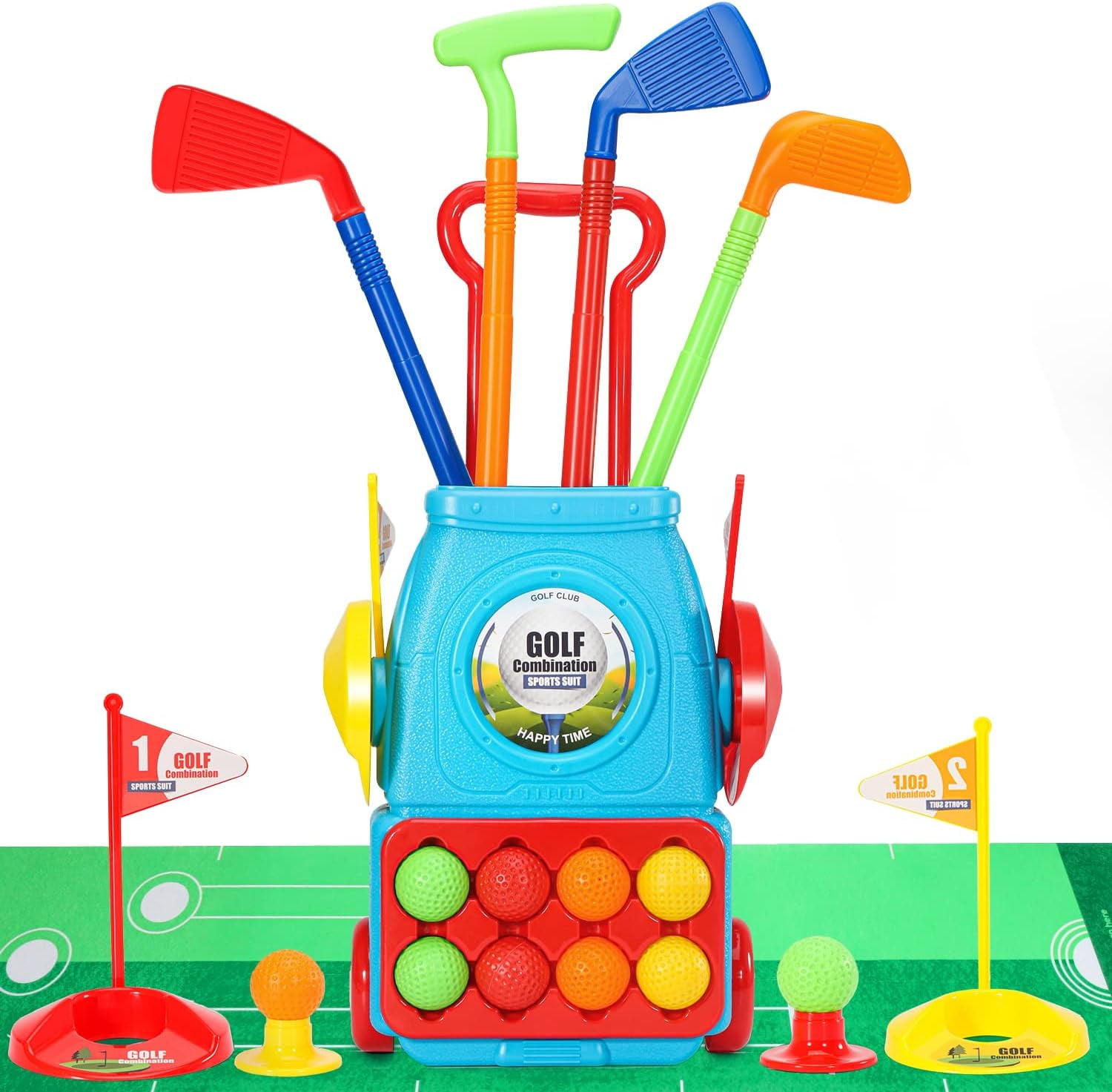 Young Choi's Toy Golf Set with Golf Cart, Kids Plastic Golf Clubs Golf
