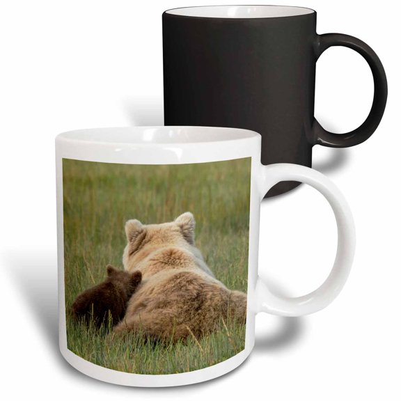 3drose, Young Coastal Grizzly Cub Leans on Its Mother. Lake Clark Np, Alaska., 11oz Magic Transforming Mug