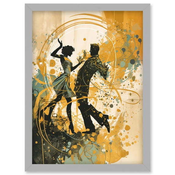 Young Couple Dancing to Swing Music at a Club Modern Watercolour Painting Artwork Framed Wall Art Print A4