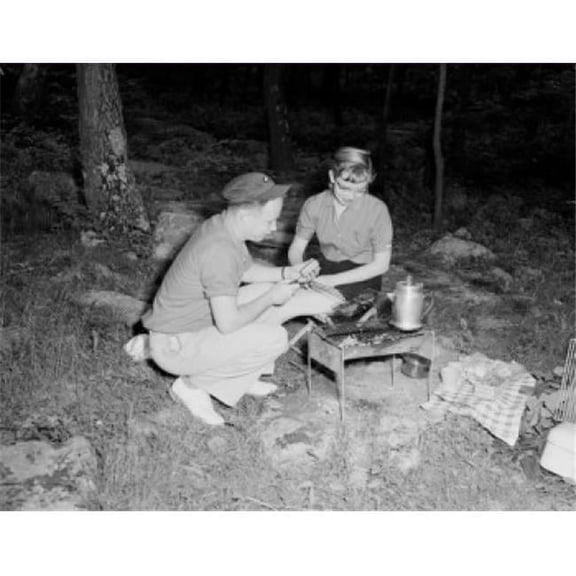 Young Couple Preparing Food & Drink on Barbecue Grill Poster Print - 18 x 24 in.