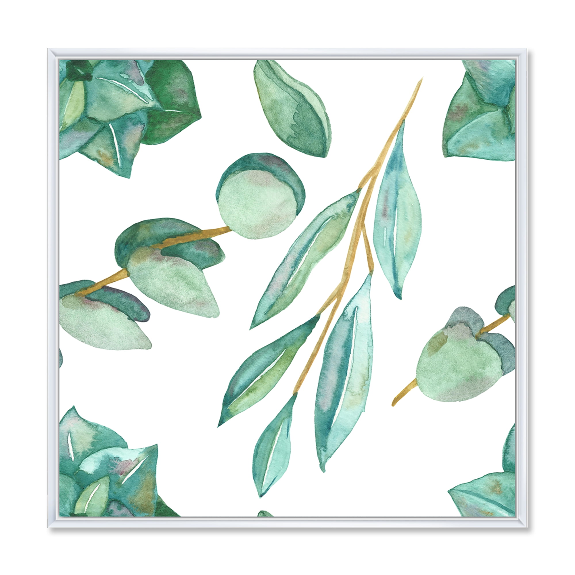 Young Eucalyptus Branches and Leaves III 16 in x 16 in Framed Painting Canvas Art Print, by Designart
