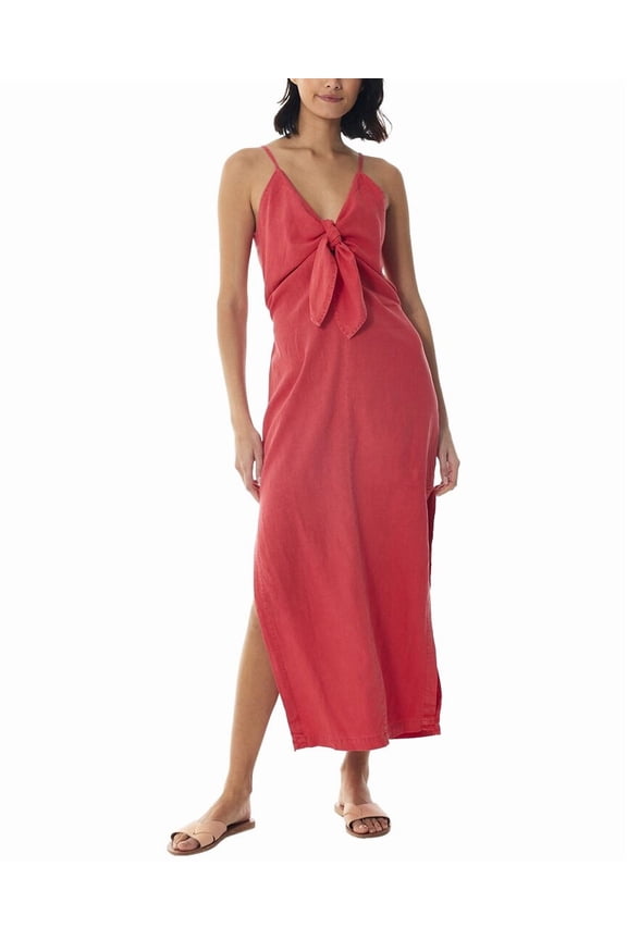 Young Fabulous & Broke womens Zyoa Tie-Front Linen-Blend Midi Dress, l, Red