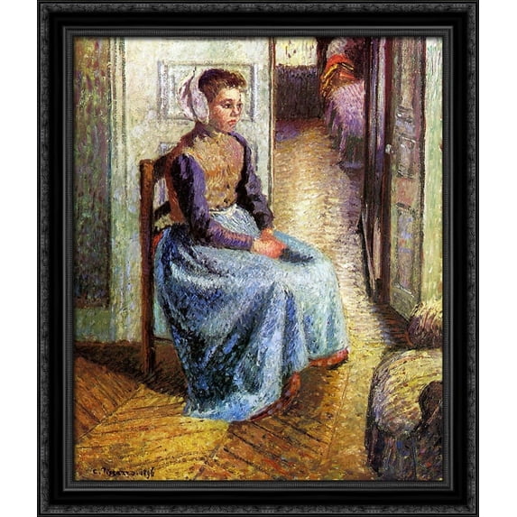 Young Flemish maid 28x32 Large Black Ornate Wood Framed Canvas Art by Camille Pissarro