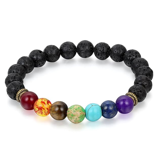 Young & Forever Gift D'Vine 7 Chakra Certified Natural Stones Reiki Healing Meditation and Protection 8-9mm Crystal Beads Multicolor Bracelet for Men and Women