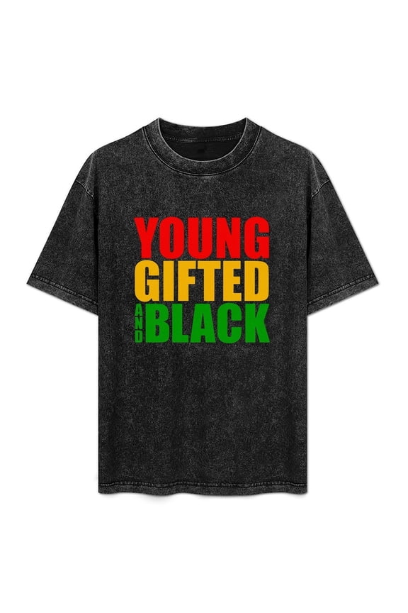 Young Gifted Black Graphic T-Shirt Distressed Vintage Cotton Tee with Bold Three Color Text Design for Men and Women Streetwear Casual Style