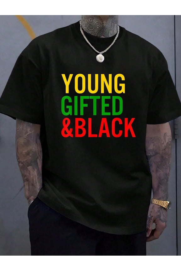 Young Gifted Black History Month Afro Woman Girl MLK Day T-Shirt - Casual Round Neck Short Sleeved Top Men