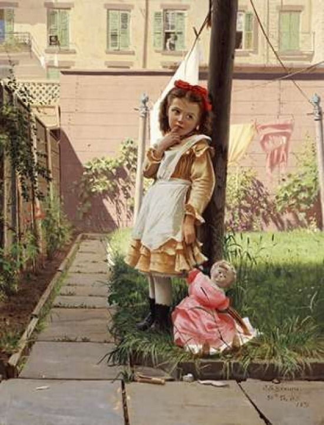 Young Girl In a New York Garden Canvas Art - John George Brown (22 x 28)