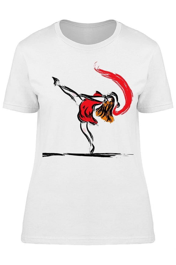 Young Girl Lifying Her Leg T-Shirt Women -Image by Shutterstock Women T-Shirt, Female Medium