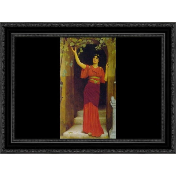 Young Girl Picking Grapes 16x24 Black Ornate Wood Framed Canvas Art by Godward, John William
