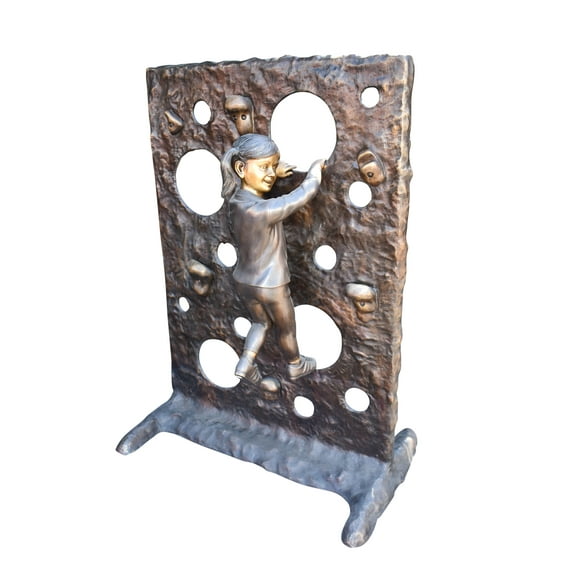 Young Girl Playing on A Climbing Wall Bronze Statue Life Size 44" x 26" x 57"H