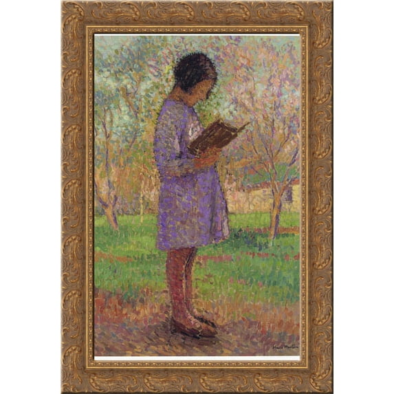 Young Girl Reading 20x24 Gold Ornate Wood Framed Canvas Art by Martin, Henri