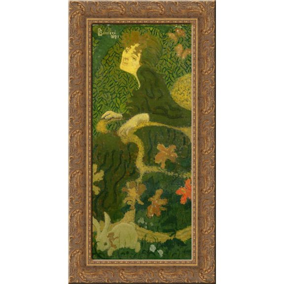 Young Girl Sitting with a Rabbit 16x24 Gold Ornate Wood Framed Canvas Art by Bonnard, Pierre