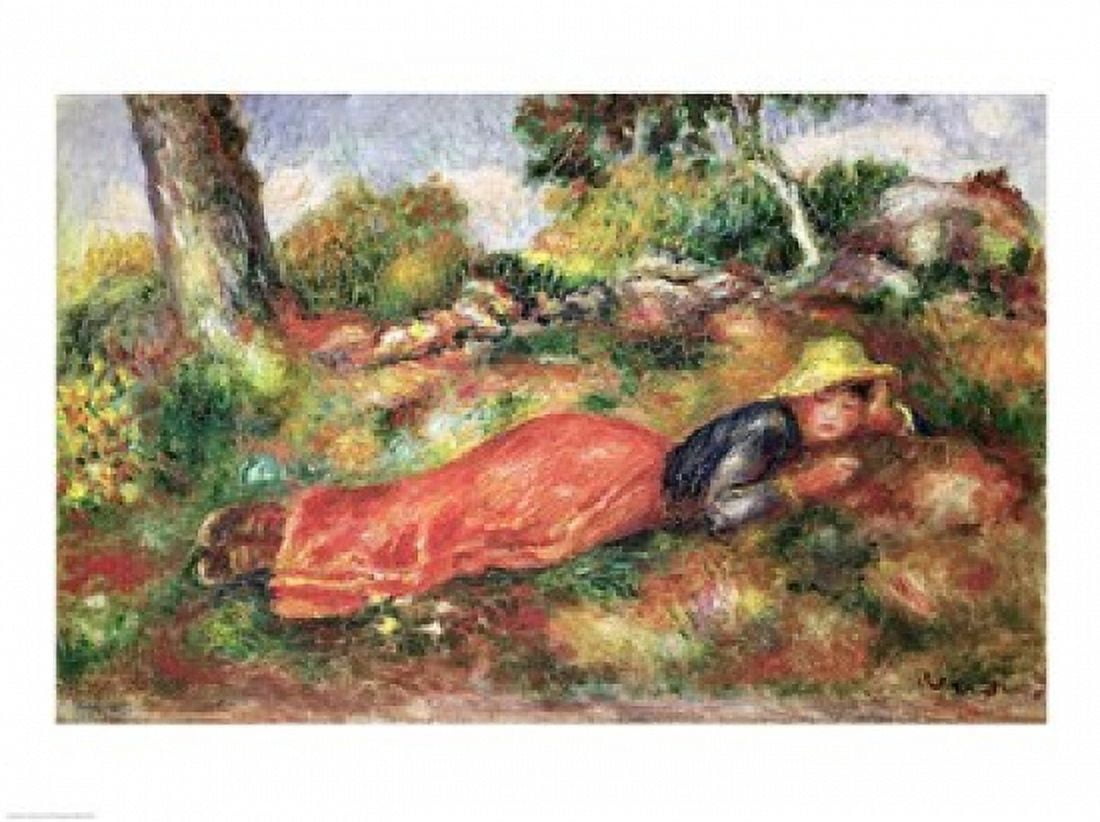 Young Girl Sleeping on the Grass Canvas Art - Pierre-Auguste Renoir (24 x 18)
