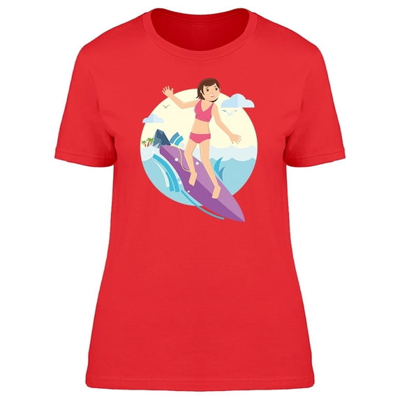 Young Girl Surfing Round Logo T-Shirt Women -Image by Shutterstock, Female XX-Large