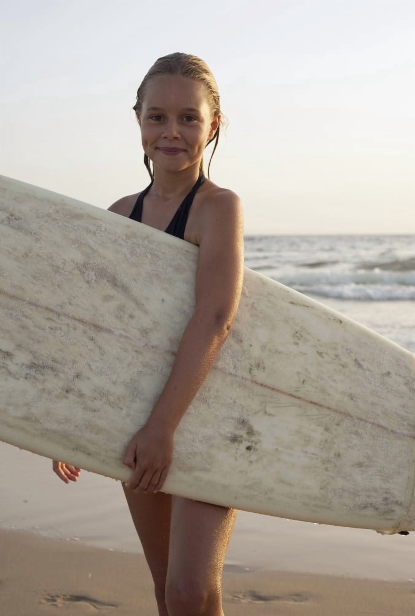 Young Girl With Surfboard Canvas Art - Ben Welsh Design Pics (11 x 17)