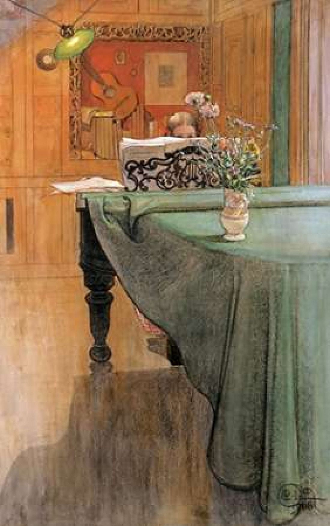 Young Girl at a Grand Piano Canvas Art - Carl Larsson (12 x 18)