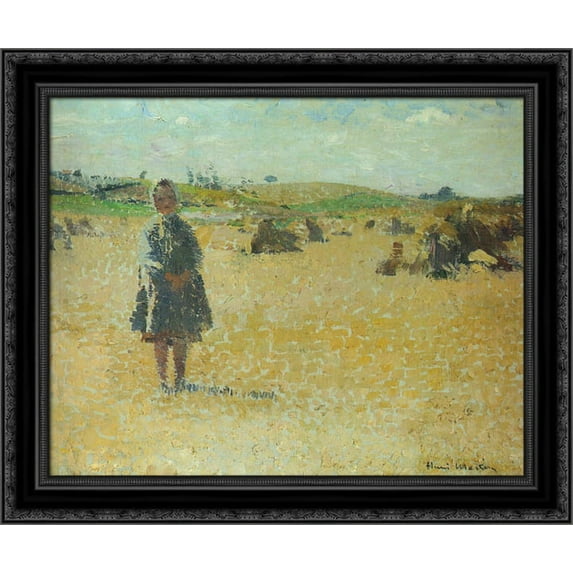 Young Girl in the Fields 24x20 Black Ornate Wood Framed Canvas Art by Martin, Henri