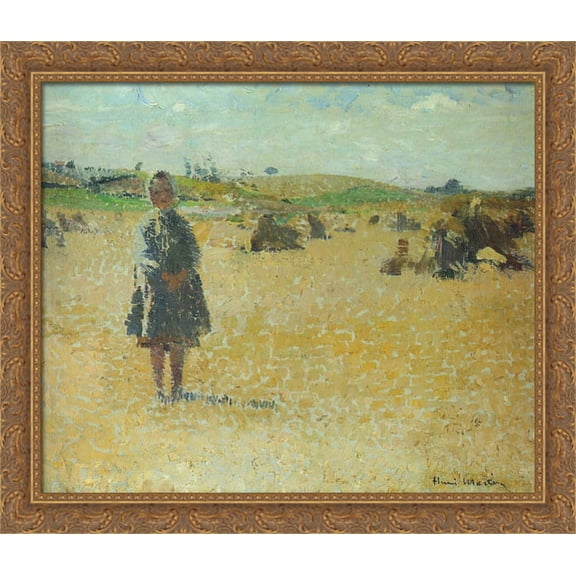 Young Girl in the Fields 32x28 Large Gold Ornate Wood Framed Canvas Art by Henri Martin