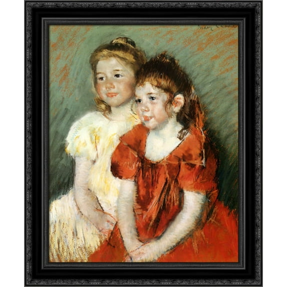 Young Girls 20x23 Black Ornate Wood Framed Canvas Art by Cassatt, Mary,