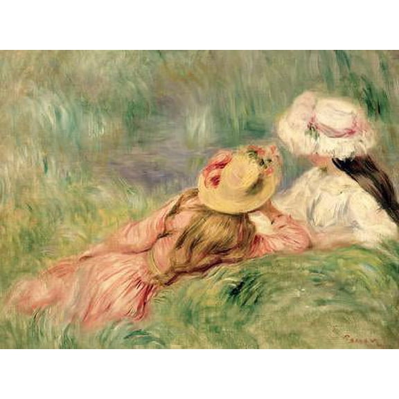 Young Girls on the River Bank, Figurative Unframed Giclee Print Wall Art by PierreAuguste Renoir Sold by ArtCom