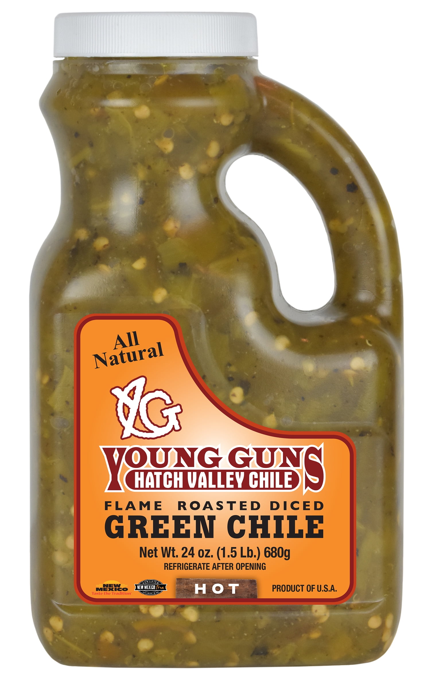 Young Guns Hatch Valley Chile, Flame Roasted, Diced Hot Hatch Green Chile 24 oz